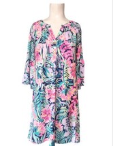 Lilly Pulitzer Henley Floral Dress Sz XXS Pima Bell Sleeves Smock Back Tropical  - £19.44 GBP