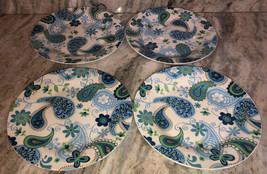 New Royal Norfolk Blue/Green Flower Paisley-RARE 4ea 10 1/2”Dinner Plates-SHIP24 - £40.27 GBP