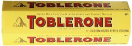Toblerone Swiss Milk Chocolate With Honey And Almond Nougat 6 X 100 G Bars By - $16.61