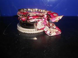 Bracelet (New) Bangles &amp; Ribbon Filler - Red &amp; Black Floral - £18.41 GBP