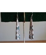 Vintage 1984 Silver Tone Faux Turquoise Drop Dangle Long Hook Earrings ~... - £8.78 GBP