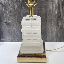 Vintage Stacked Frosted Clear Lucite Lamp Orig Finial Gold Base  - $148.50