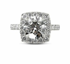 Halo Engagement Ring 2.50Ct Round Simulated Diamond Solid 14k White Gold Size 8 - £212.50 GBP