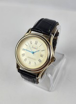 Stauer 17961 Men&#39;s 40mm Watch Gold Tone Jeweled Crown Leather Band Fresh Batt. - £29.51 GBP