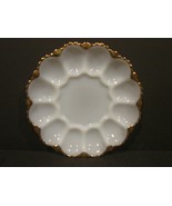 Vintage Milk Glass Deviled Egg Plate w Gold Border - $39.90