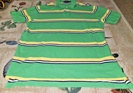 Polo Ralph Lauren Polo Shirt Mens XL Green Yellow Black Stripe Short Sleeve Pony - $10.23