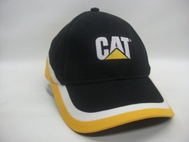 CAT Hat Caterpillar Equipment Spell Out Black Yellow Hook Loop Baseball Cap - £15.63 GBP