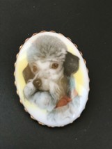 Estate Painted Gray Poodle Dog Oval Ceramic in Goldtone Frame Pin Brooch –  - £8.88 GBP
