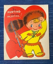 Vintage Die Cut Valentine Card 1950s Hunting Rifle Davy Crockett Hat Unu... - £6.11 GBP