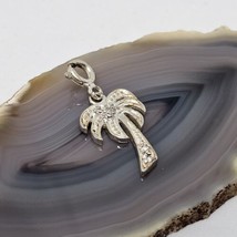 925 Sterling Silver - Signed FAS Crystal Encrusted Palm Tree Charm Pendant - $14.95