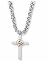 Sterling Silver Dove On Cross Necklace Two Tone Bordered &amp; Chain - £71.93 GBP