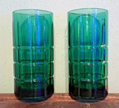 Anchor Hocking Tartan Emerald Green Teal Old Fashioned Highball Glass Ic... - $15.84