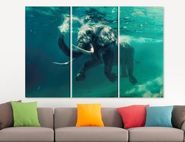 Swimming Elephant Canvas Print Underwater Abstract Wall Art Living Room Office H - £39.16 GBP