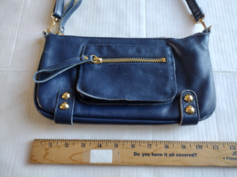 Linea Pelle Studded Blue 100 % Leather Crossbody Shoulder Handbag Purse EUC - £17.56 GBP