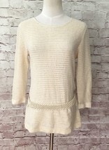 Lafayette 148 Petite P  Beige 100% Linen Sweater Beaded Belt Open Knit R... - £54.25 GBP
