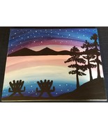 Beach Nature Lake Country Night Sky Stretched Canvas Painting Art 20 x 16&quot; - £7.90 GBP
