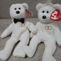 Ty Beanie Baby Mr &amp; Mrs Bear Wedding Bride Groom 2001 Stuffed Plush  - £7.86 GBP