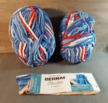 Bernat Blanket Brights Yarn Red White Blue Boom Super Bulky 6 10.5oz 2 Skeins - £18.48 GBP