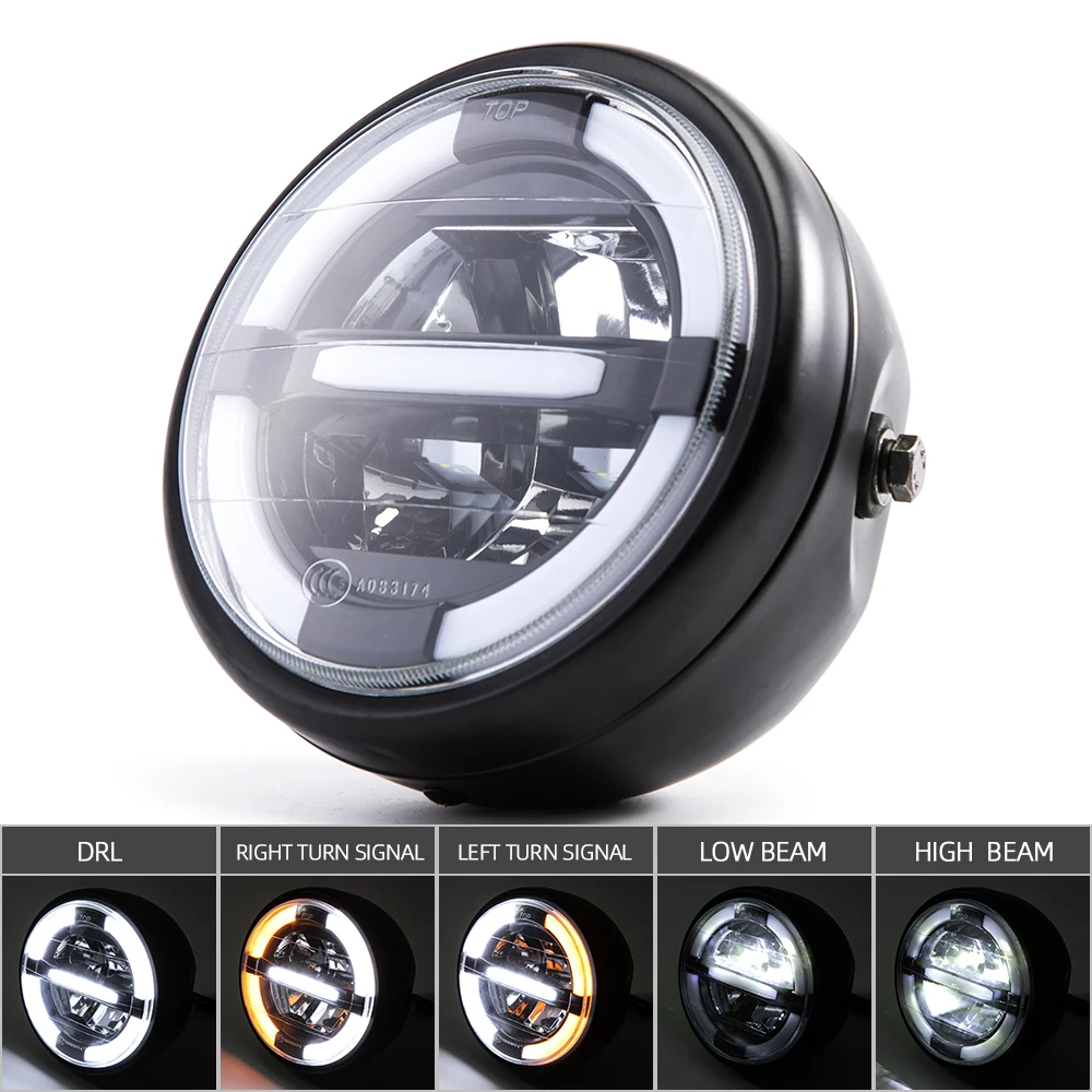 6.5 inch Universal Cafe Racer Vintage Motorcycle LED Head lamp Headlamp distance - £279.35 GBP