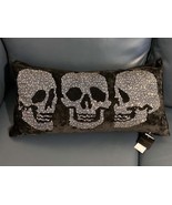 Magaschoni Feather Black Velvet Halloween lumbar Pillow Rhinestone Skull... - £34.54 GBP