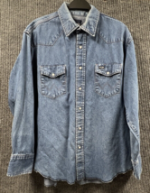 VTG Wrangler Shirt Jacket Men 25.5x31 Blue Denim Pearl Snap Work Western Cowboy - £55.38 GBP