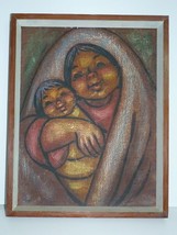 South American Oil Painting, Signed, Mother and Child, 35 x 26.6 cm - £62.36 GBP