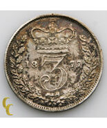 1877 Großbritannien 3 Pence Silbermünze, Km #730 - €88,61 EUR
