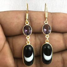 Sterling Silver Agate &amp; Amethyst Gold / Rose Plated Earrings Beautiful Gift - £21.16 GBP+
