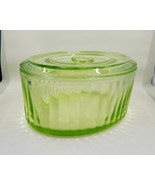 Anchor Hocking Covered Green Uranium Vaseline Glass Oval Refrigerator Di... - £43.44 GBP