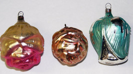 3 Antique Glass FLOWER Christmas Ornaments - Germany - £35.97 GBP