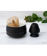 Ceramic Matcha Set - Chinese Black Matcha Bowl, Bamboo Matcha Whisk and ... - $23.00