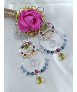Natural Aquamarine, Peridot, Ruby, Quartz Gemstone Large Hoop Earrings  - $157.28 CAD