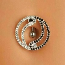 1Ct Simulated Black &amp; White Diamond Navel Belly Button Ring14K white Gold Plated - £82.66 GBP