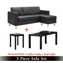 Sofa Sets For Living Room Set Bundle Black Leather Couch Table Office 3 Piece - £501.08 GBP