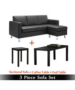 Sofa Sets For Living Room Set Bundle Black Leather Couch Table Office 3 ... - £509.18 GBP