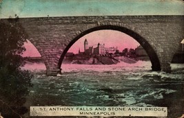 VINTAGE POSTCARD- ST. ANTHONY FALLS &amp; STONE ARCH BRIDGE, MINNEAPOLIS, MN... - £4.75 GBP