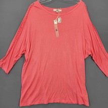 Ya Women Shirt Size L Pink Coral 3/4 Braided Sleeve Round Neck Dressy New Top - £13.49 GBP