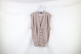 Vintage 70s Streetwear Mens Medium Blank Ribbed Knit Cardigan Sweater Vest USA - £47.44 GBP