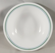 Corelle Rosemarie Bowl 6 1/4&quot; Vitrelle Lined Rim White Green Blue - £3.18 GBP