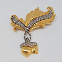 Avon Acorn &amp; Oak Leaf Gold Silver Tone Faux Marcasit Brooch Pin Articulated - $24.95