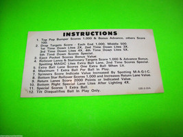 MAGIC 1979 ORIGINAL PINBALL MACHINE 2-SIDED INSTRUCTION CARD - $15.68