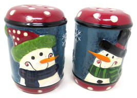Christmas Snowman Salt Pepper Snowwoman Snowpeople Blue Ceramic Large Ki... - $18.74