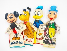 1950&#39;s Disney Mickey, Donald, Pluto, Jiminy Cricket, Vintage Hand Puppets - £64.04 GBP