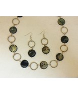 Blue Green Shell Necklace Earring Set Silver Metal Hoop Beaded Gemstone ... - £59.95 GBP