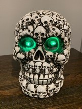 Halloween Skull with Green LED light up eyes epoxy or acrylic  Heavy Hum... - $29.09