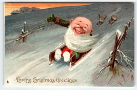 Christmas Postcard Dwarf On Sled Gnomes Fantasy Downhill Race Tuck Serie... - $57.00