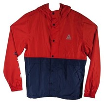 Reebok Windbreaker Jacket Light Rain Mens Medium Red Navy Blue Hooded Ho... - $659.61 MXN