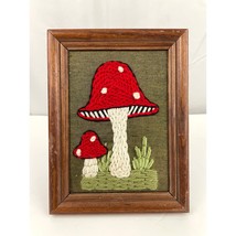 VTG Crewel Mushroom Plants Framed 70&#39;s Finished Textile Yarn Fiber Wall Art - £27.79 GBP