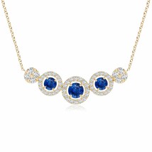 ANGARA Round Sapphire and Diamond Halo Necklace in 14K Solid Gold | 18&quot; Chain - £1,005.01 GBP