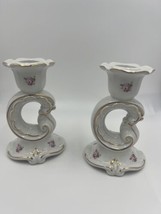 Weimar Candle Holders Porcelain Floral Gold Trim Germany Vintage Set of 2 - £24.33 GBP